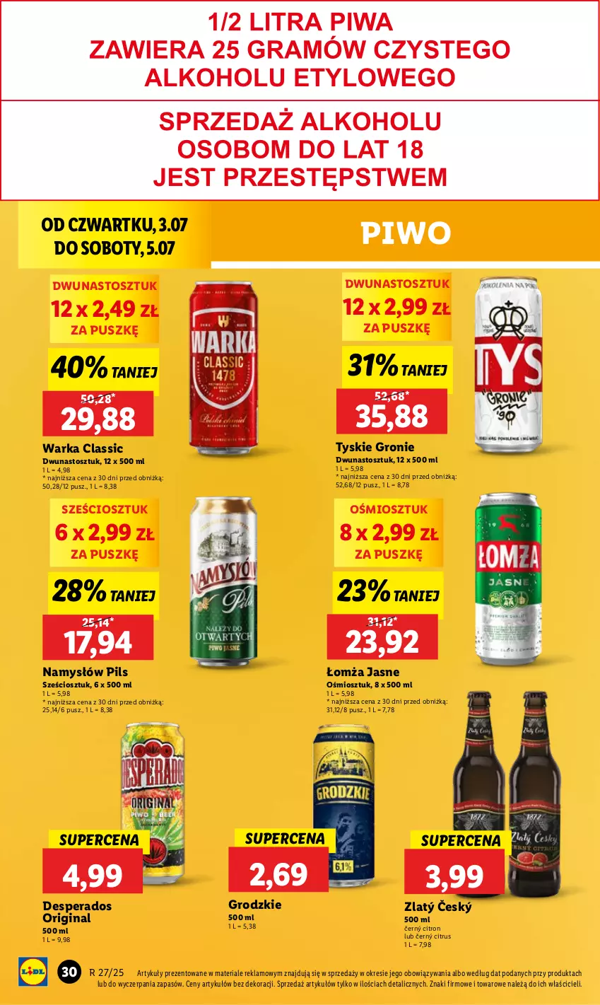 Gazetka promocyjna Lidl - GAZETKA - ważna 03.07 do 05.07.2025 - strona 42 - produkty: Desperados, Gin, Namysłów, Piwo, Tyskie, Warka