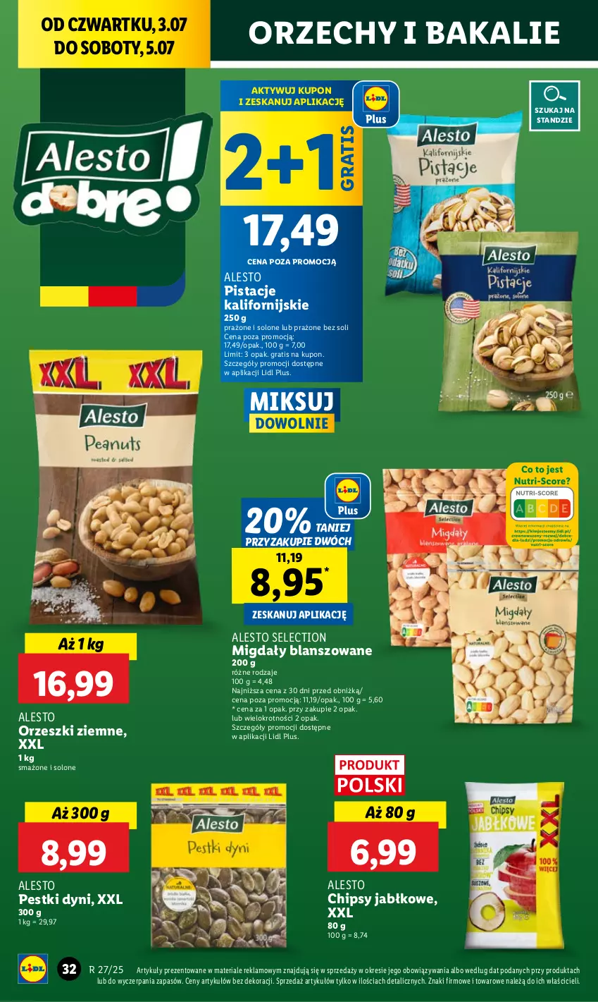Gazetka promocyjna Lidl - GAZETKA - ważna 03.07 do 05.07.2025 - strona 44 - produkty: Chipsy, Gra, Migdały, Orzeszki, Orzeszki ziemne, Pestki dyni, Pistacje