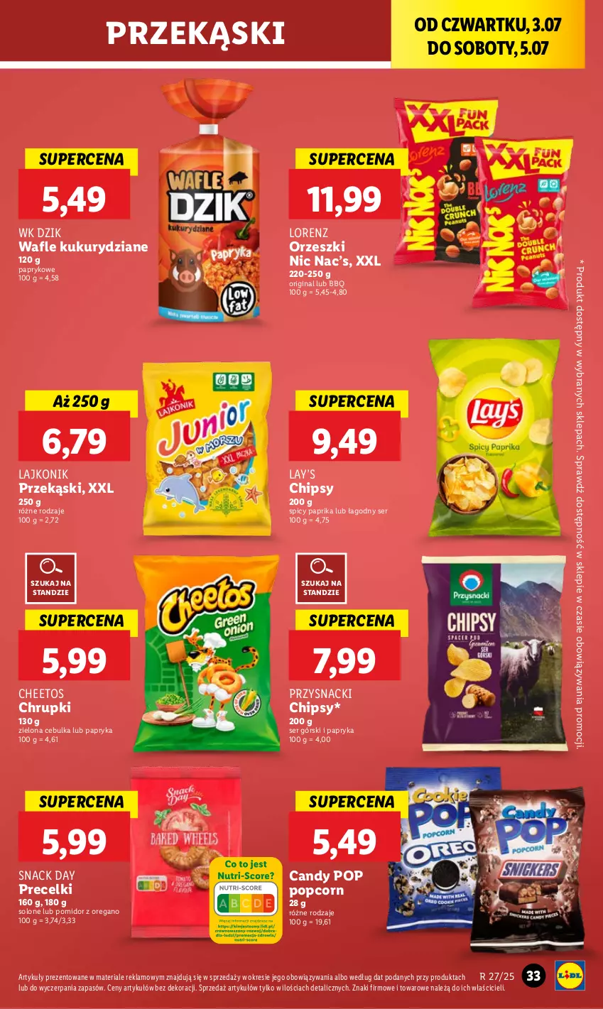 Gazetka promocyjna Lidl - GAZETKA - ważna 03.07 do 05.07.2025 - strona 45 - produkty: Candy, Cheetos, Chipsy, Chrupki, Gin, Lajkonik, Lay’s, Lorenz, Orzeszki, Papryka, Popcorn, Precelki, Przysnacki, Ser, Wafle