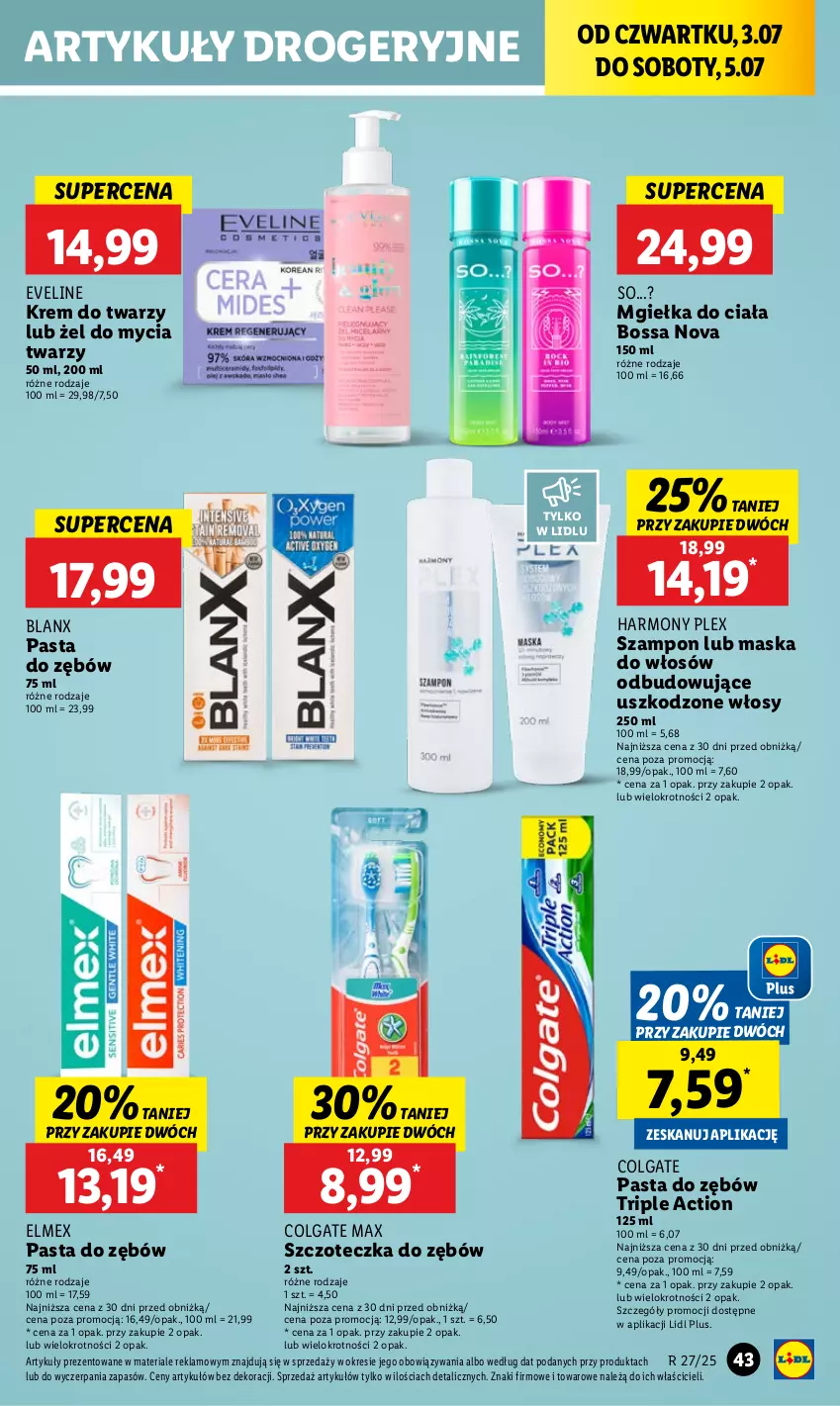 Gazetka promocyjna Lidl - GAZETKA - ważna 03.07 do 05.07.2025 - strona 55 - produkty: Colgate, Elmex, Eveline, Krem do twarzy, LG, Maska, Maska do włosów, Pasta do zębów, Szampon, Szczoteczka, Szczoteczka do zębów