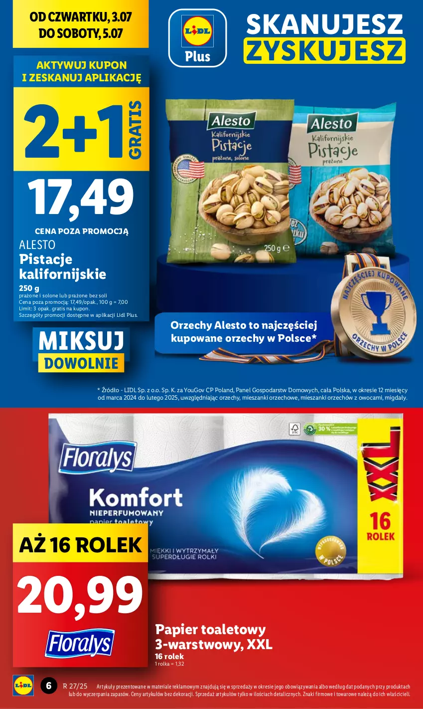 Gazetka promocyjna Lidl - GAZETKA - ważna 03.07 do 05.07.2025 - strona 6 - produkty: Gra, Migdały, Papier, Papier toaletowy, Pistacje