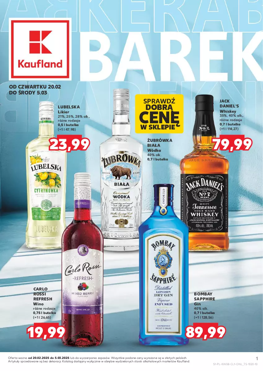 Gazetka promocyjna Kaufland - Barek Kauflandu - ważna 20.02 do 05.03.2025 - strona 1 - produkty: Carlo Rossi, Gin, Likier, Whiskey, Wino, Wódka