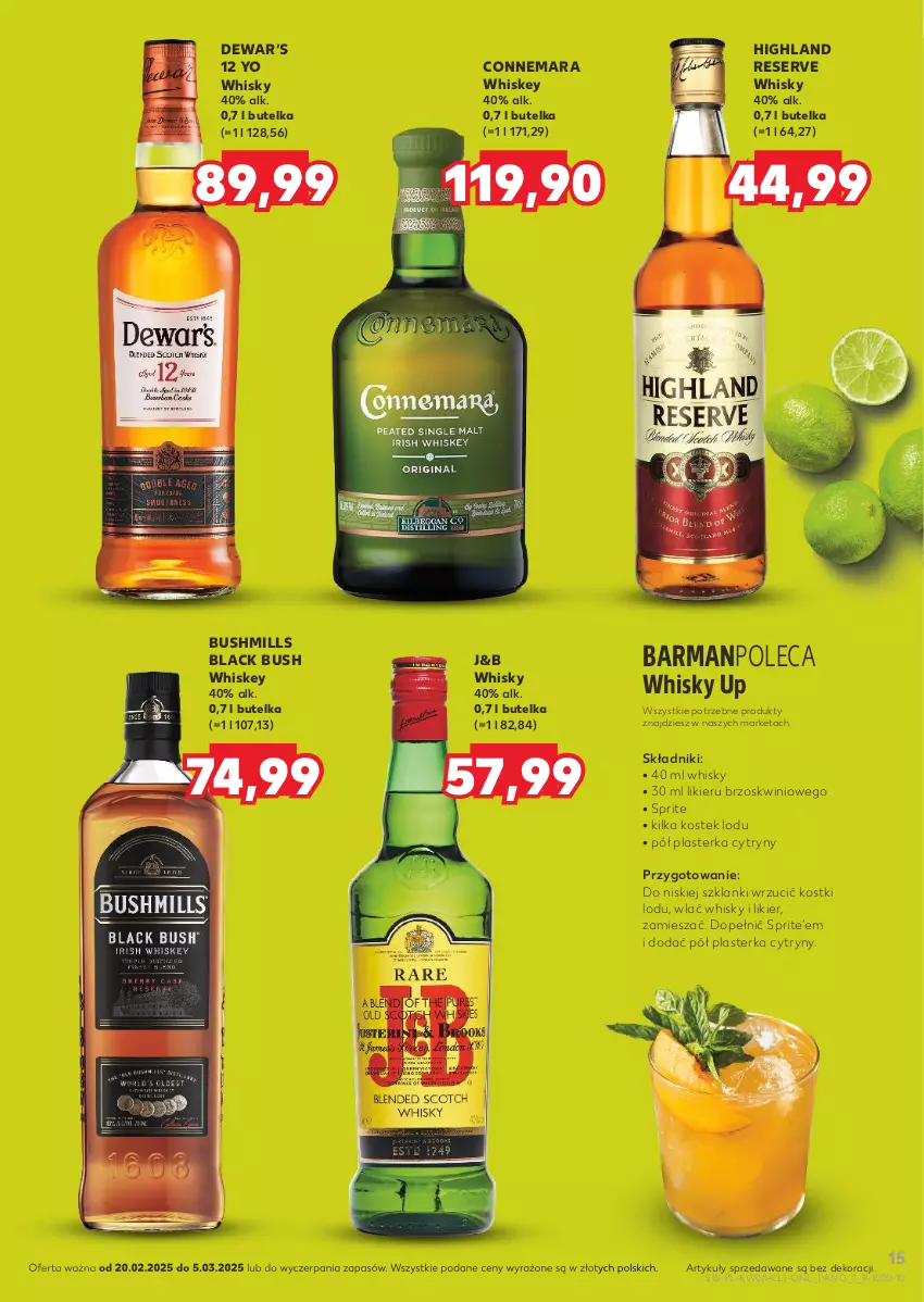 Gazetka promocyjna Kaufland - Barek Kauflandu - ważna 20.02 do 05.03.2025 - strona 15 - produkty: Bushmills, Cytryny, Lack, Lanki, Likier, Ser, Sprite, Stek, Whiskey, Whisky