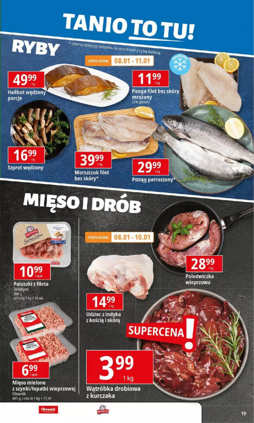 Gazetka promocyjna E Leclerc - ważna 07.01 do 13.01.2025 - strona 2 - produkty: Fa, Halibut, Kurczak, Mięso, Mięso mielone, Mięso mielone z szynki, Olewnik, Panga, Por, Szprot