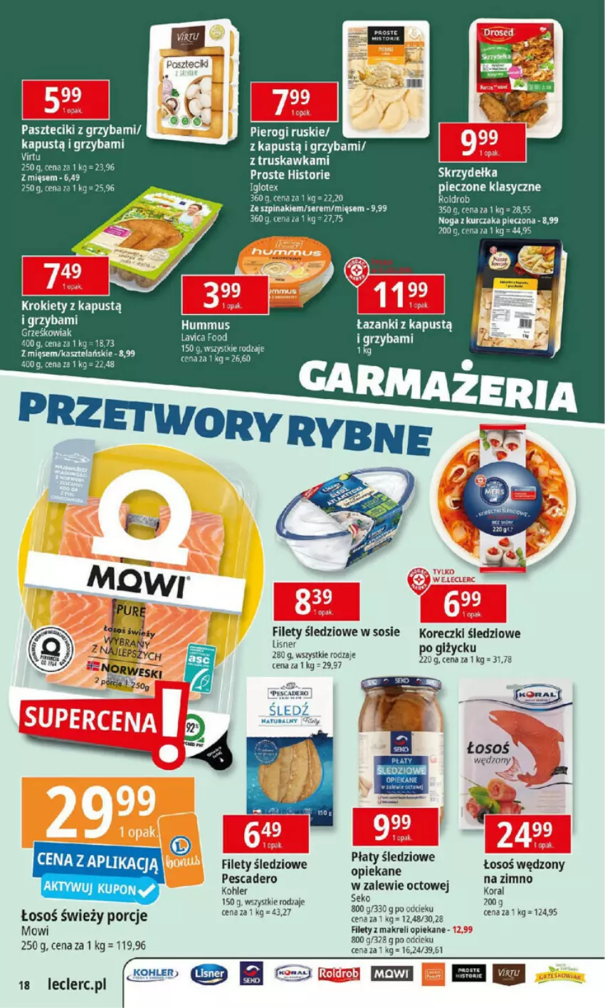 Gazetka promocyjna E Leclerc - ważna 07.01 do 13.01.2025 - strona 24 - produkty: Hummus, Kapustą, Koreczki śledziowe, Krokiety, Kurczak, LG, Lisner, Mus, Piec, Pierogi, Por, SEKO, Ser, Skrzydełka pieczone, Sos, Szpinak