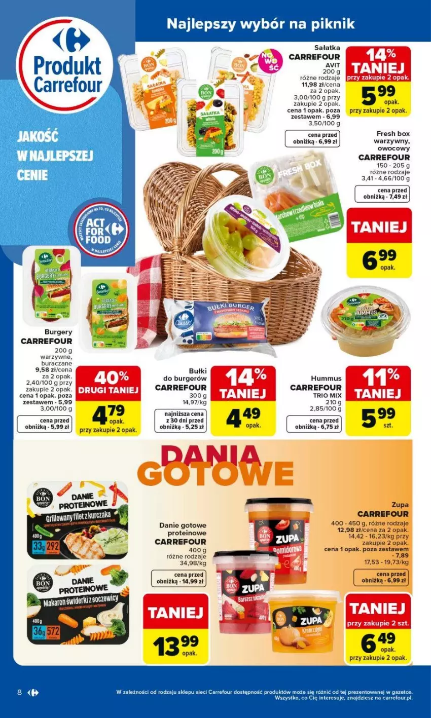 Gazetka promocyjna Carrefour - Gazetka Produkt Carrefour od poniedziałku! - ważna 25.05 do 06.06.2026 - strona 8 - produkty: Burger, Danie gotowe, Hummus, Makaron, Mus, Sałat, Sałatka, Zupa