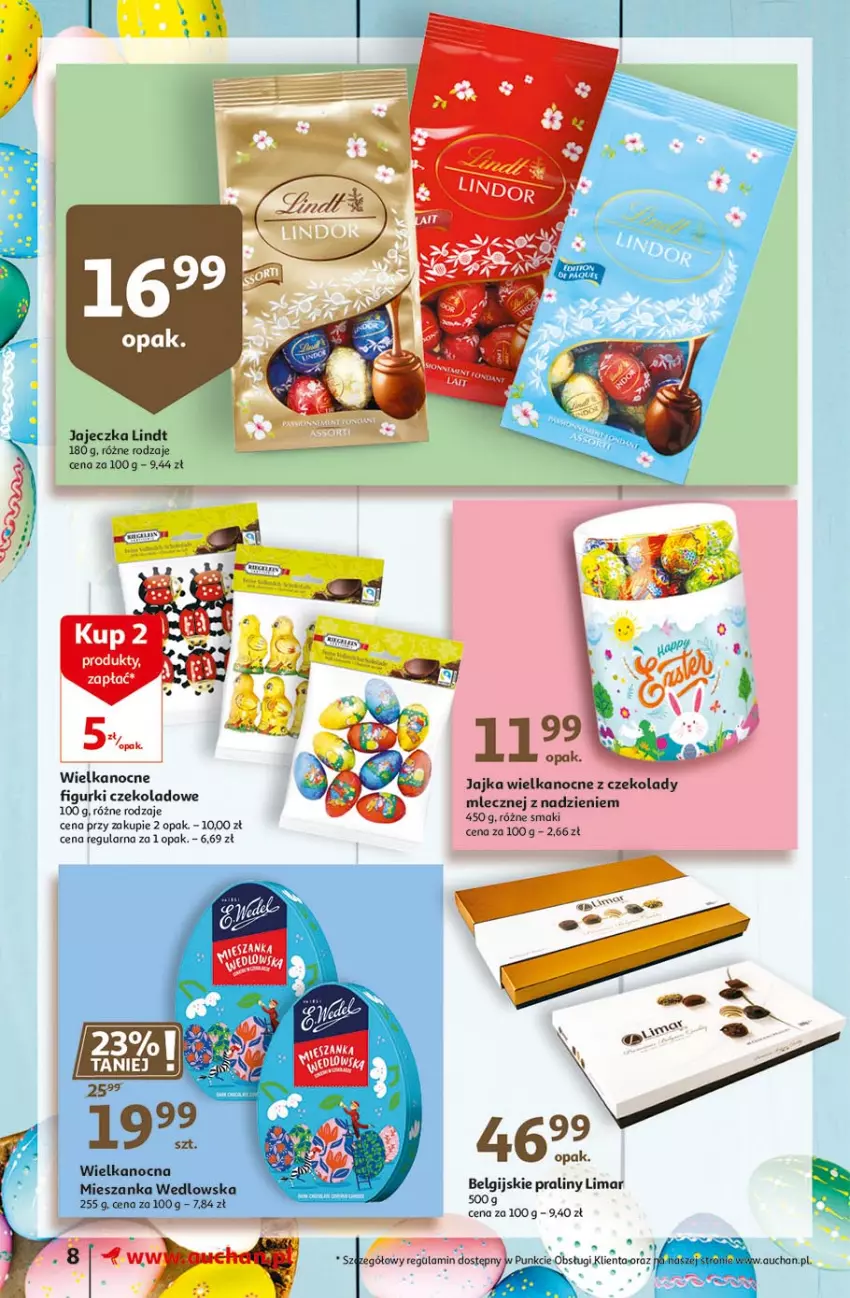 Gazetka promocyjna Auchan - Przygotuj się do Świąt Supermarkety - ważna 18.03 do 24.03.2021 - strona 8 - produkty: LG, Lindt, Mieszanka wedlowska, Praliny