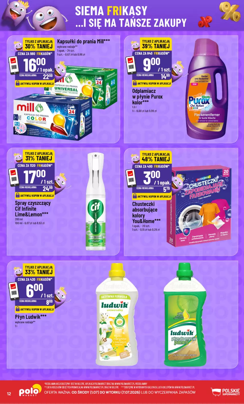 Gazetka promocyjna PoloMarket - Frikasy G27 - ważna 01.07 do 07.07.2026 - strona 12 - produkty: Chusteczki, Cif, Kapsułki do prania, LG, Ludwik, Odplamiacz, Pur, Top