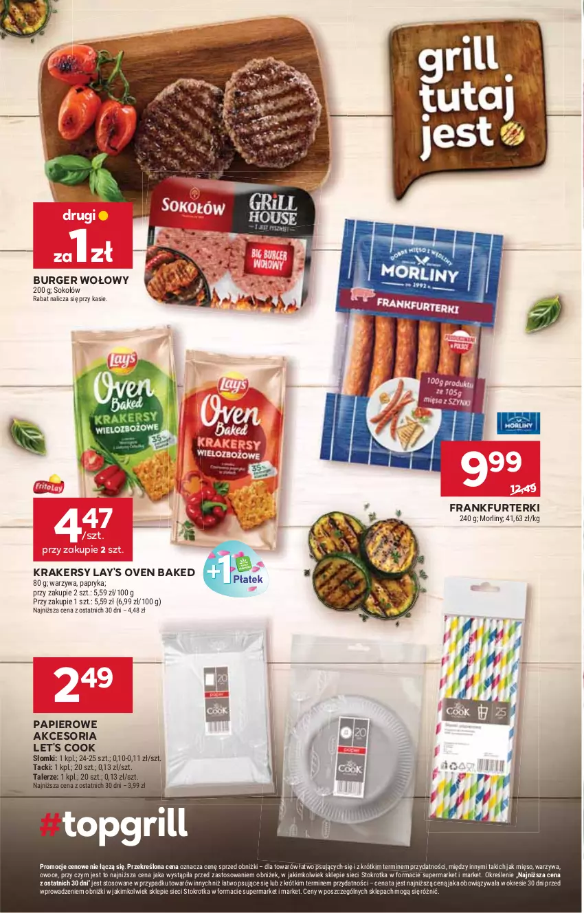 Gazetka promocyjna Stokrotka - Supermarket - ważna 07.08 do 12.08.2025 - strona 10 - produkty: Burger, Frankfurterki, Krakersy, Mięso, Morliny, Owoce, Papier, Papryka, Sok, Sokołów, Talerz, Warzywa