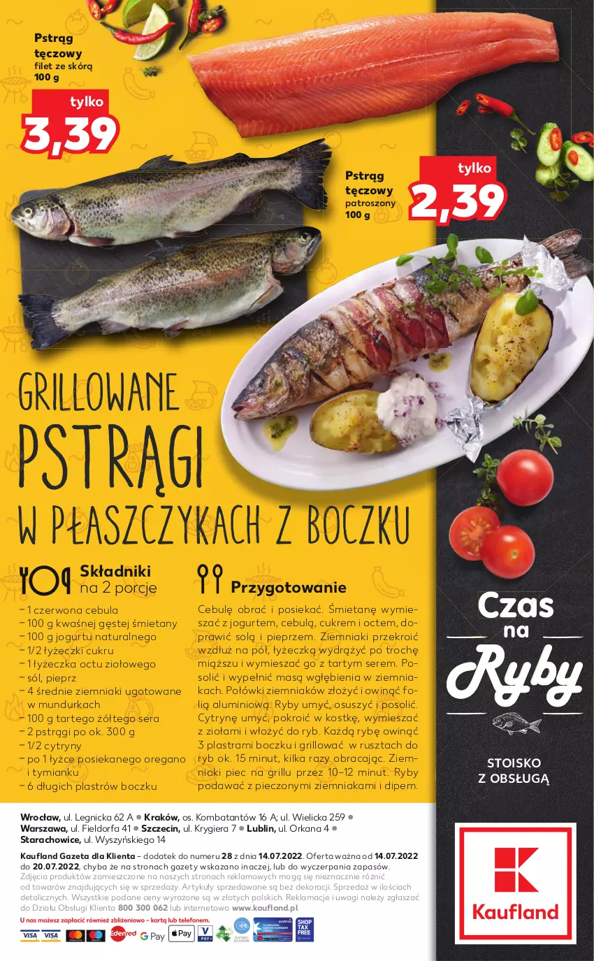 Gazetka promocyjna Kaufland - RYBY - ważna 14.07 do 20.07.2022 - strona 2 - produkty: Cebula, Cytryny, Fa, Grill, Jogurt, Orka, Piec, Pieprz, Płaszcz, Por, Pstrąg, Pstrąg tęczowy, Ser, Sól, Wagi, Ziemniaki