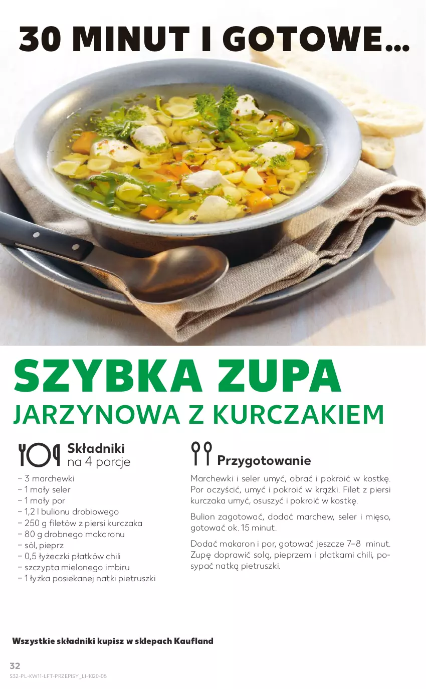 Gazetka promocyjna Kaufland - OFERTA TYGODNIA - ważna 17.03 do 23.03.2022 - strona 32 - produkty: Bulion, Filet z piersi kurczaka, Imbir, Kurczak, Lion, Makaron, Mięso, Pieprz, Por, Sól, Zupa