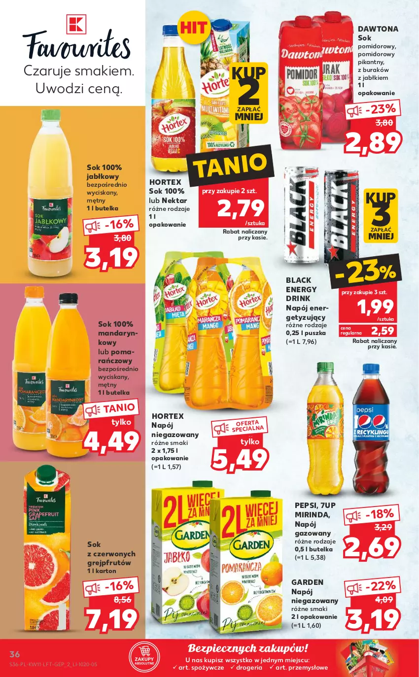 Gazetka promocyjna Kaufland - OFERTA TYGODNIA - ważna 17.03 do 23.03.2022 - strona 36 - produkty: 7up, Dawtona, Grejpfrut, Hortex, Lack, Mirinda, Napój, Napój gazowany, Napój niegazowany, Nektar, Pepsi, Piec, Sok