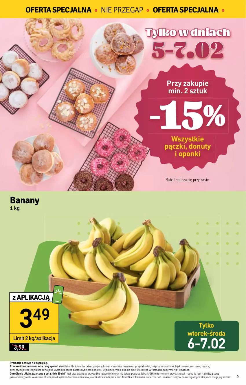 Gazetka promocyjna Stokrotka - Supermarket - ważna 01.02 do 07.02.2024 - strona 5 - produkty: Banany, Donut, Mięso, Nuty, Owoce, Warzywa
