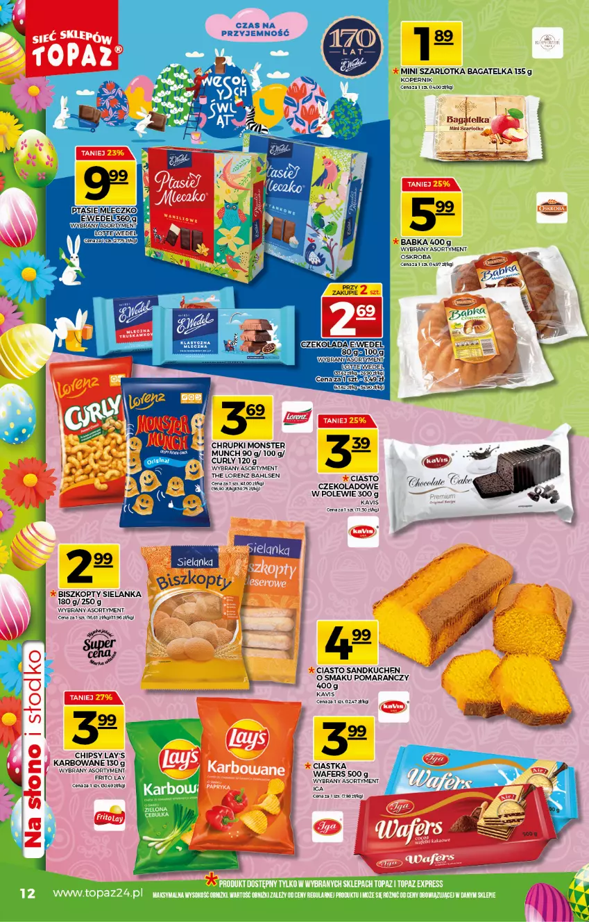 Gazetka promocyjna Topaz - Gazetka - ważna 01.04 do 07.04.2021 - strona 12 - produkty: Babka, Biszkopty, Chrupki, Gin, Koc, Lorenz, Miecz, Szarlotka, Top