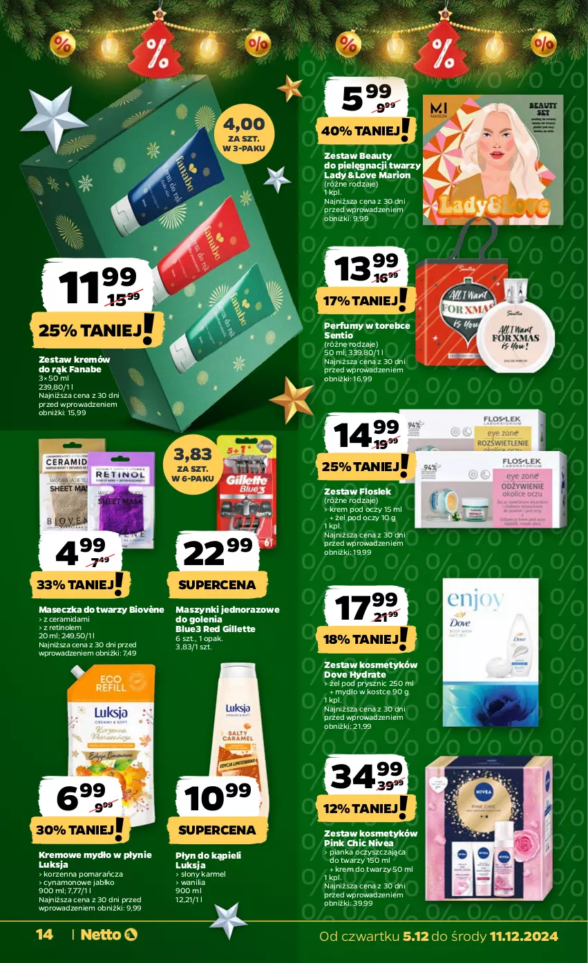 Gazetka promocyjna Netto - Od Czwartku - ważna 05.12 do 11.12.2024 - strona 14 - produkty: Dove, Fa, Gillette, Krem do twarzy, Krem pod oczy, Luksja, Mydło, Mydło w płynie, Nivea, Perfum, Płyn do kąpieli