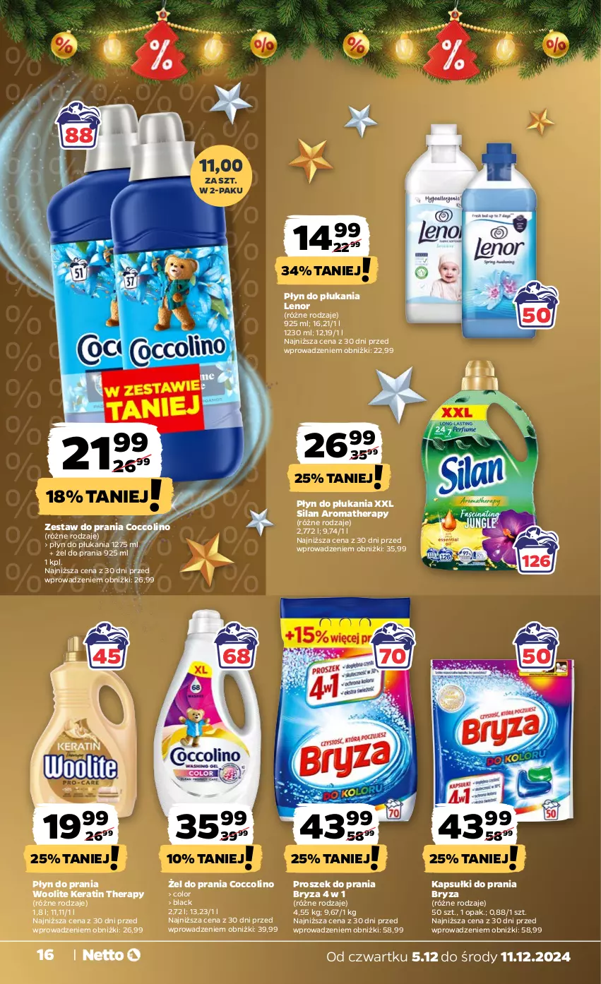 Gazetka promocyjna Netto - Od Czwartku - ważna 05.12 do 11.12.2024 - strona 16 - produkty: Bryza, Coccolino, Kapsułki do prania, Lack, Lenor, Płyn do płukania, Płyn do prania, Proszek do prania, Silan, Woolite, Zestaw do prania