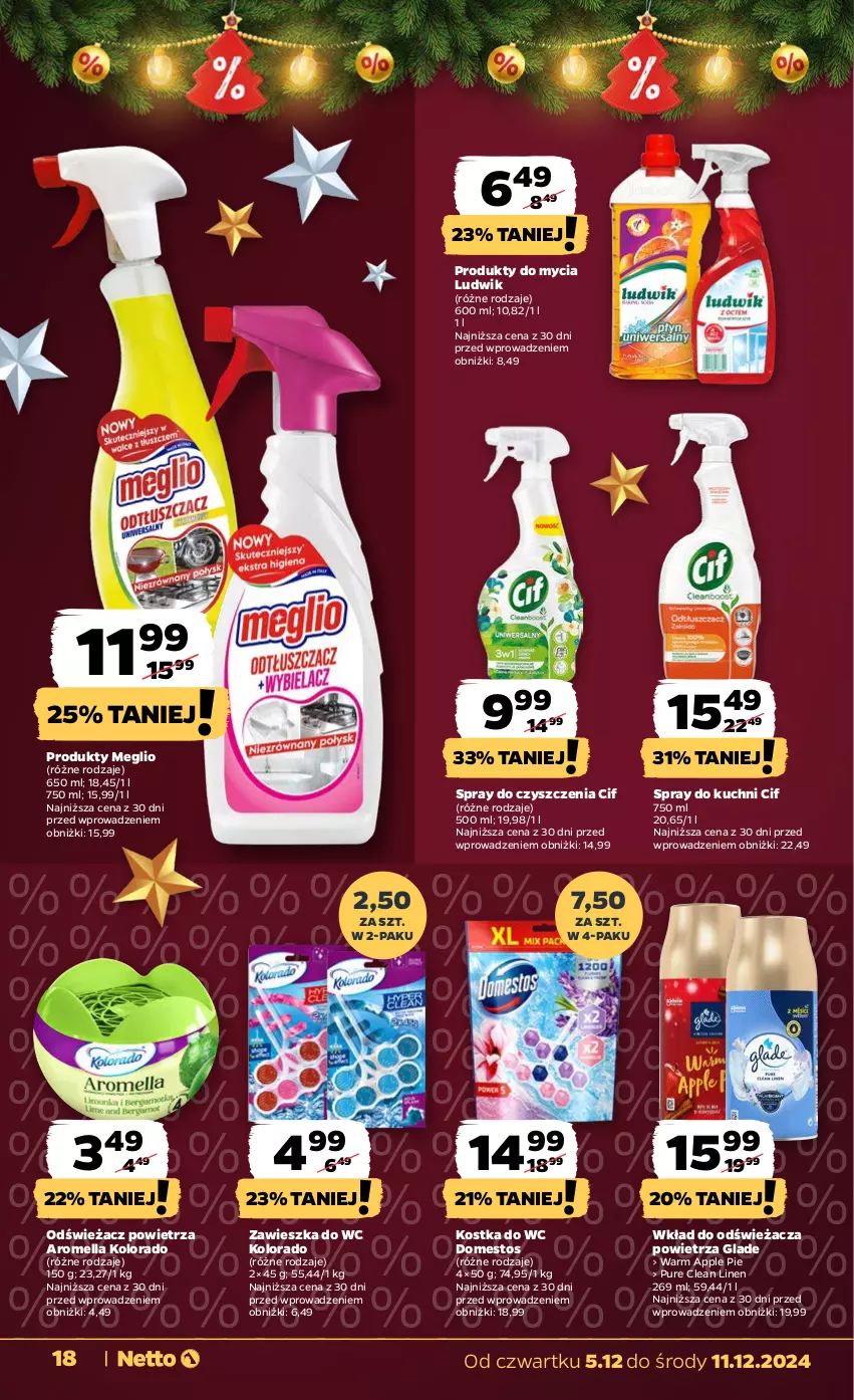 Gazetka promocyjna Netto - Od Czwartku - ważna 05.12 do 11.12.2024 - strona 18 - produkty: Cif, Domestos, Kolorado, Kostka do wc, Ludwik, Odświeżacz powietrza, Pur, Spray do czyszczenia, Zawieszka do wc