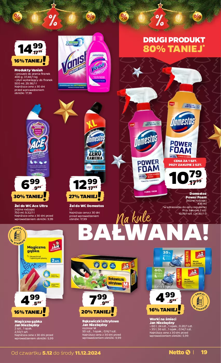 Gazetka promocyjna Netto - Od Czwartku - ważna 05.12 do 11.12.2024 - strona 19 - produkty: Domestos, Jan Niezbędny, Proszek do prania, Vanish, Worki na śmiec, Worki na śmieci