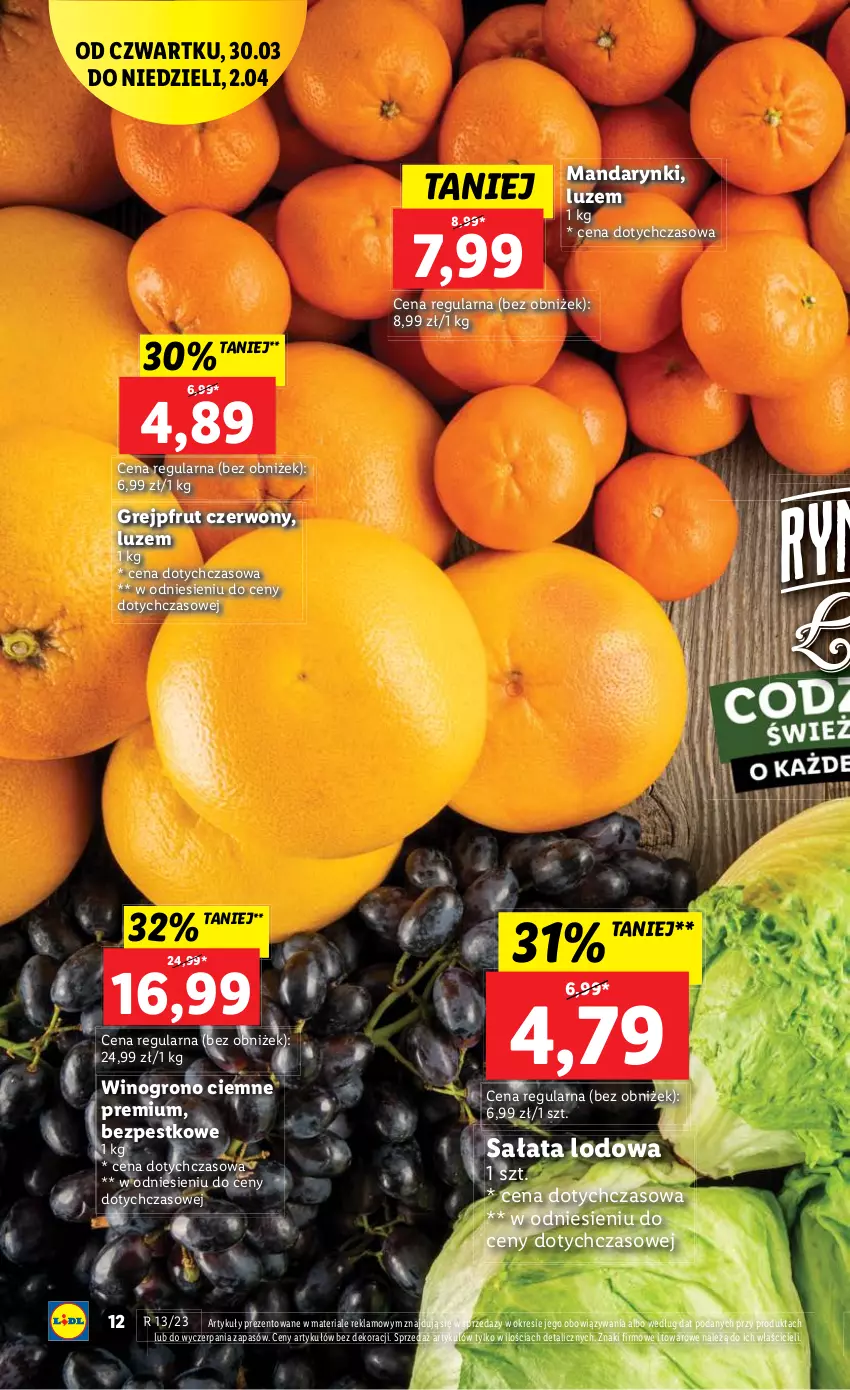 Gazetka promocyjna Lidl - GAZETKA - ważna 30.03 do 02.04.2023 - strona 12 - produkty: Grejpfrut, Mandarynki, Sałat, Sałata lodowa, Wino