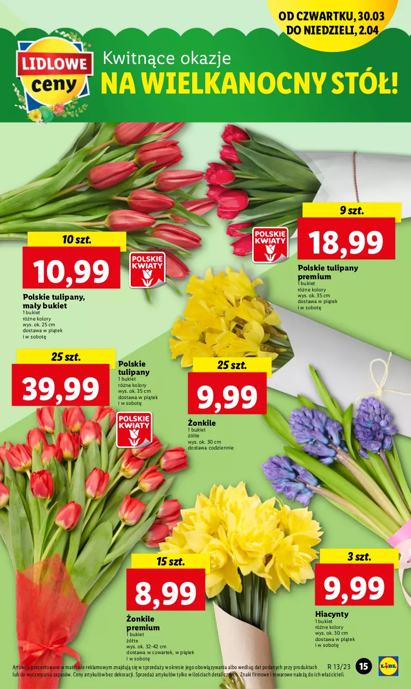 Gazetka promocyjna Lidl - GAZETKA - ważna 30.03 do 02.04.2023 - strona 15 - produkty: Bukiet, Hiacynt, Stół, Tulipan