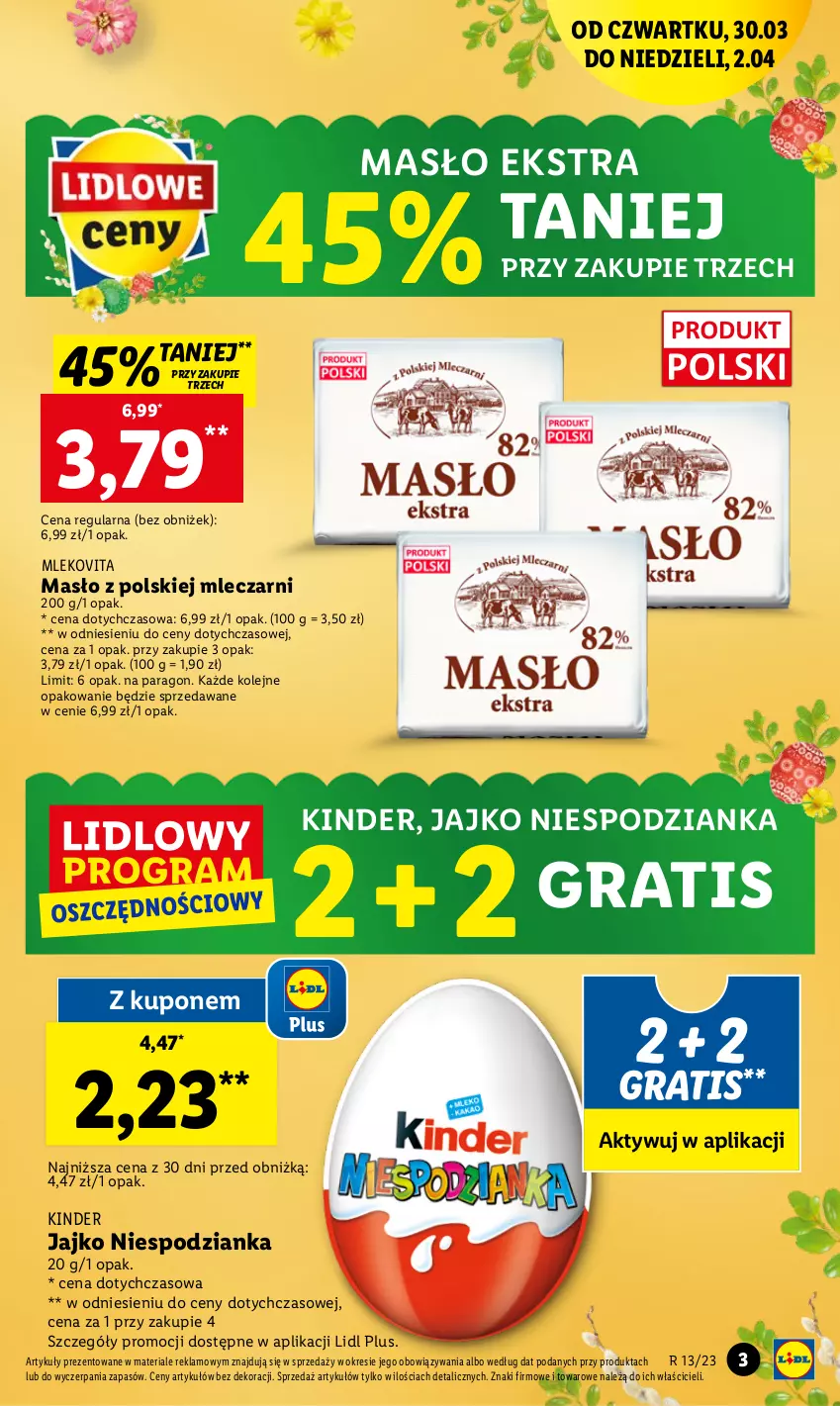 Gazetka promocyjna Lidl - GAZETKA - ważna 30.03 do 02.04.2023 - strona 3 - produkty: Gra, Kinder, Masło, Mleko, Mlekovita, Olej