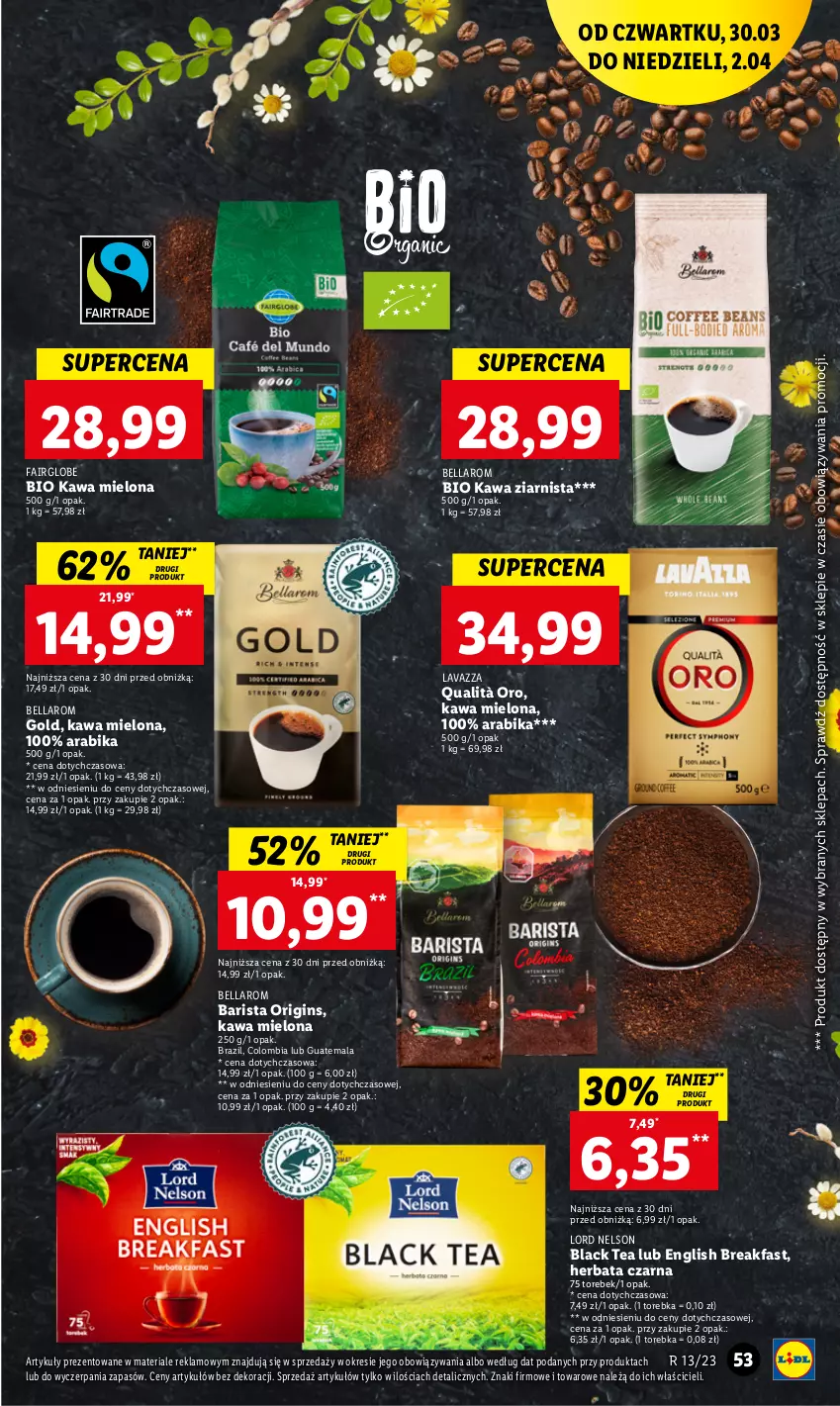 Gazetka promocyjna Lidl - GAZETKA - ważna 30.03 do 02.04.2023 - strona 53 - produkty: Be Be, Bell, Bella, Fa, Gin, Herbata, Herbata czarna, Kawa, Kawa mielona, Kawa ziarnista, Lack, Lavazza, Torebka