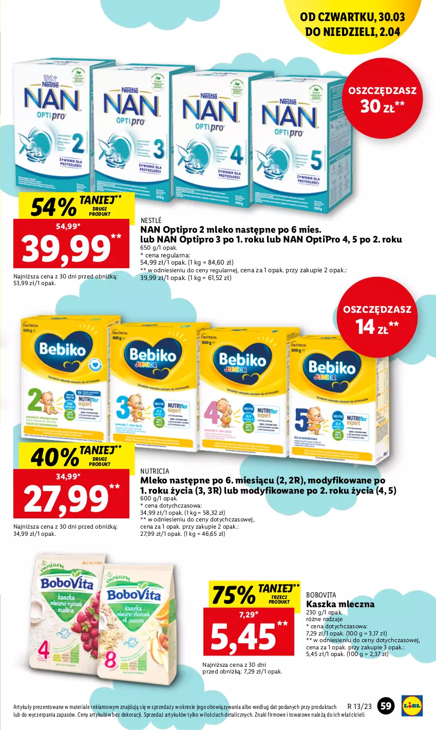 Gazetka promocyjna Lidl - GAZETKA - ważna 30.03 do 02.04.2023 - strona 59 - produkty: BoboVita, Mleko, NAN Optipro, Nestlé, O nas