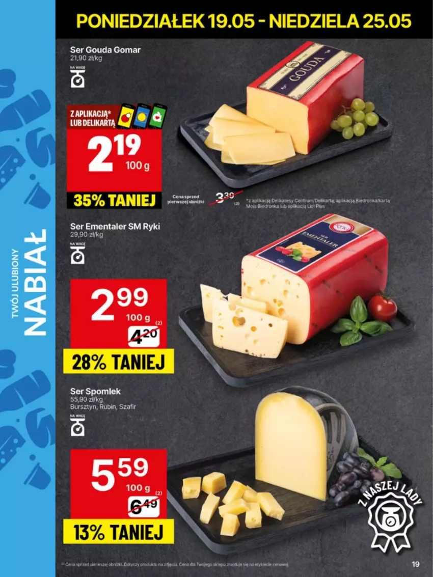 Gazetka promocyjna Delikatesy Centrum - Franczyza DC21 Poniedziałek - ważna 19.05 do 25.05.2025 - strona 19 - produkty: Bursztyn, Ementaler, Gouda, Rubin, Rum, Ser