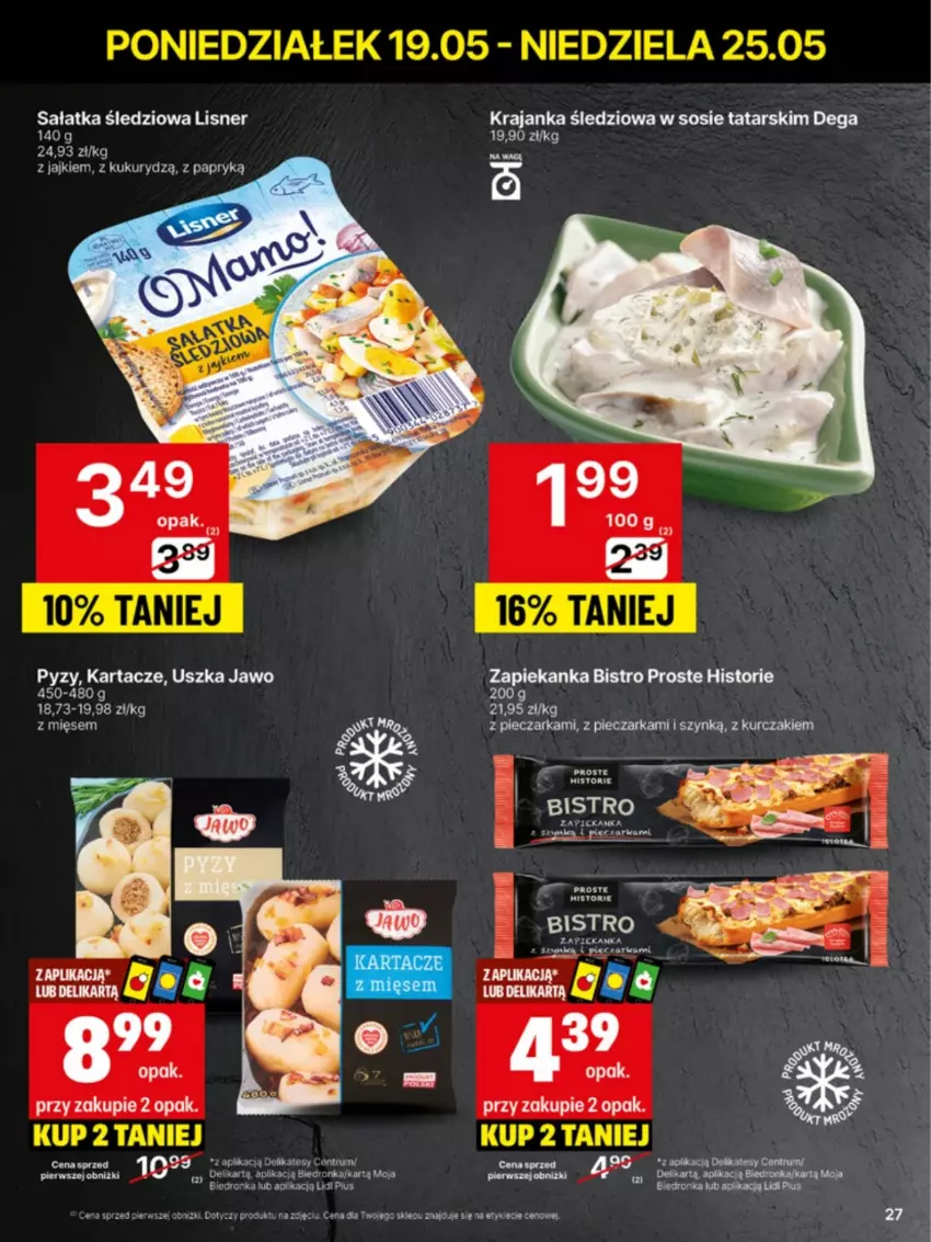 Gazetka promocyjna Delikatesy Centrum - Franczyza DC21 Poniedziałek - ważna 19.05 do 25.05.2025 - strona 27 - produkty: Dega, Krajanka śledziowa, Kurczak, Lisner, Orka, Piec, Pieczarka, Sałat, Sałatka, Sos, Zapiekanka