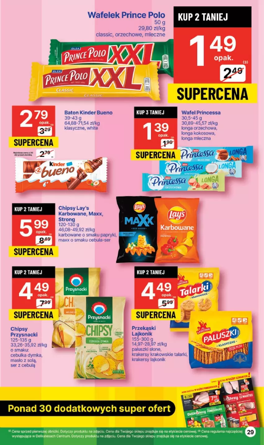 Gazetka promocyjna Delikatesy Centrum - Gazetka DC39 czw-sr - ważna 05.10 do 11.10.2023 - strona 29 - produkty: Baton, Chipsy, Kinder, Kinder Bueno, Kokos, Krakersy, Lajkonik, Masło, Prince Polo, Princessa, Przysnacki, Rum, Ser, Wafelek