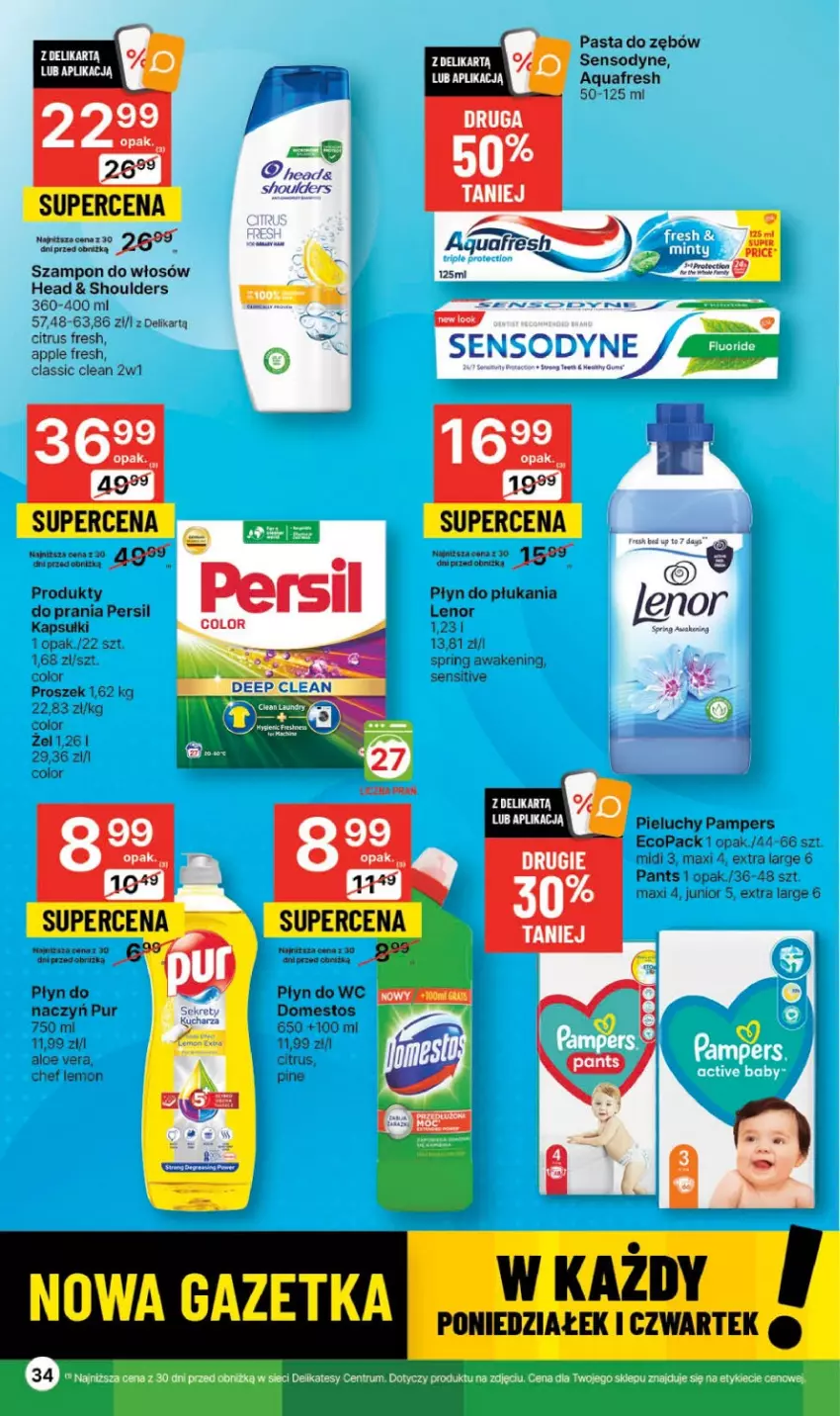 Gazetka promocyjna Delikatesy Centrum - Gazetka DC39 czw-sr - ważna 05.10 do 11.10.2023 - strona 34 - produkty: Aloe vera, Aquafresh, Domestos, Kret, Pampers, Pasta do zębów, Persil, Pieluchy, Pur, Sensodyne, Szampon