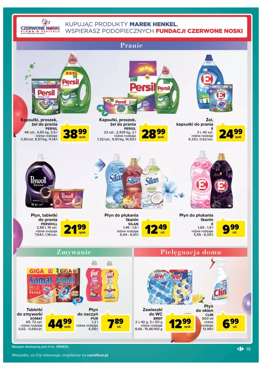 Gazetka promocyjna Carrefour - Gazetka Carrefour - ważna 30.08 do 10.09.2022 - strona 19 - produkty: Bref, Clin, Kapsułki do prania, Persil, Perwoll, Piec, Płyn do płukania, Pur, Silan, Somat, Tablet, Tabletki do zmywarki, Zawieszki, Zmywarki