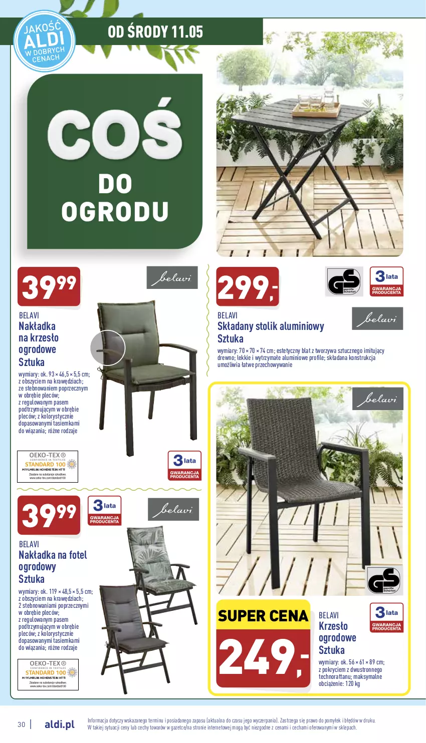 Gazetka promocyjna Aldi - Pełny katalog - ważna 09.05 do 14.05.2022 - strona 30 - produkty: Fotel, Krzesło, Krzesło ogrodowe, Stolik
