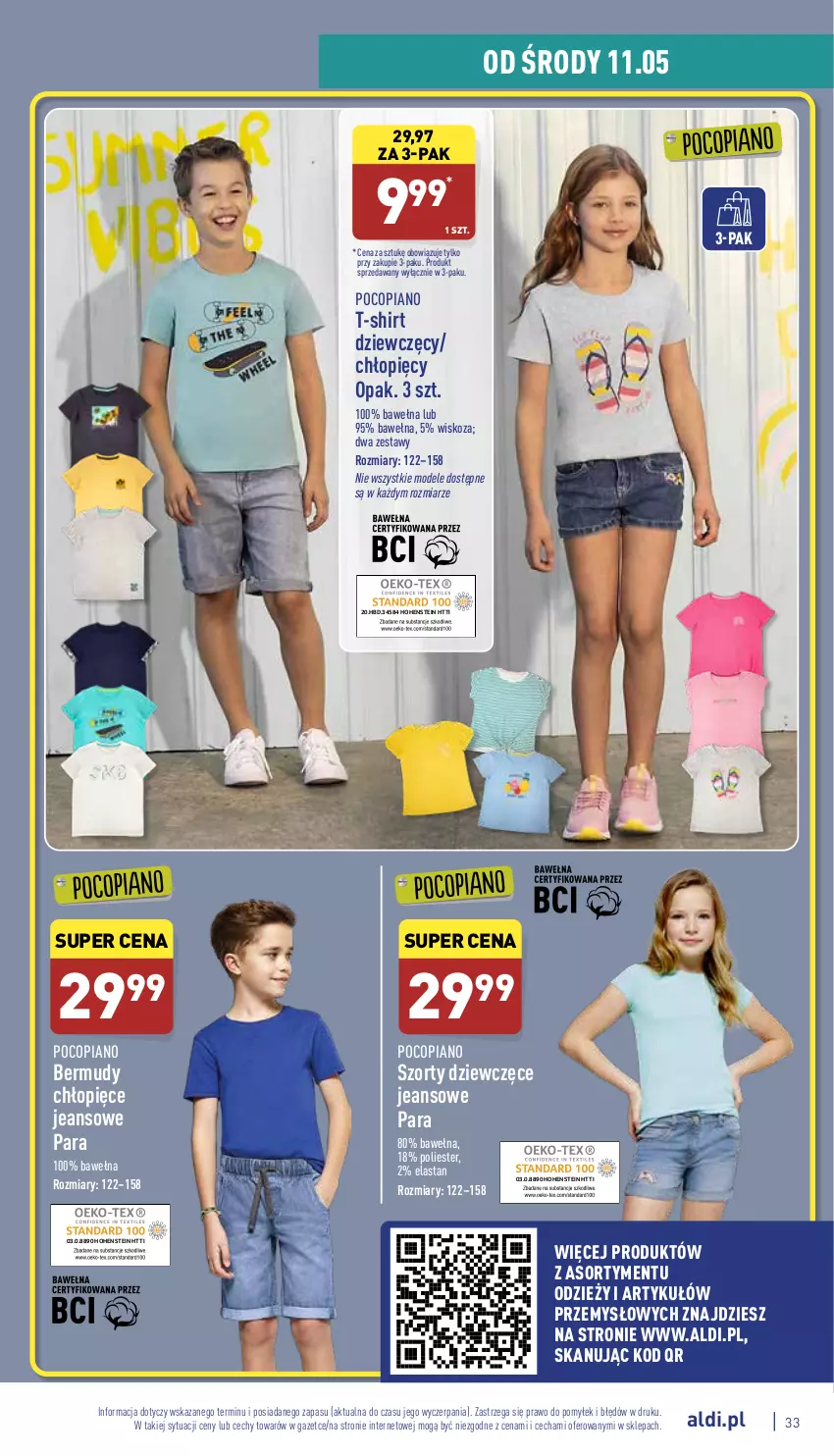 Gazetka promocyjna Aldi - Pełny katalog - ważna 09.05 do 14.05.2022 - strona 33 - produkty: Bermudy, Pocopiano, Szorty, T-shirt, Wełna