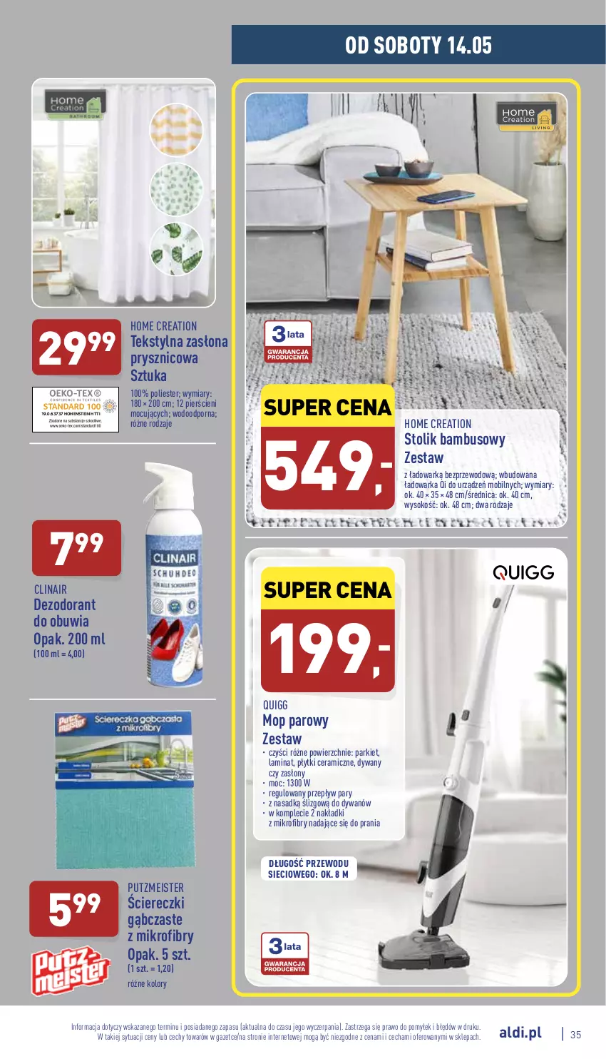 Gazetka promocyjna Aldi - Pełny katalog - ważna 09.05 do 14.05.2022 - strona 35 - produkty: Clin, Dezodorant, Dywan, Mobil, Mop, Mop parowy, Por, Putzmeister, Sok, Stolik, Warka, Zasłona, Zasłona prysznicowa