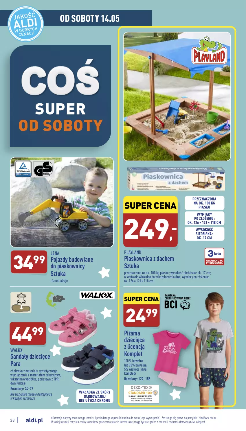 Gazetka promocyjna Aldi - Pełny katalog - ważna 09.05 do 14.05.2022 - strona 38 - produkty: Dzieci, Piec, Piżama, Pojazd, Pojazdy budowlane, Sandał, Sok, Wełna