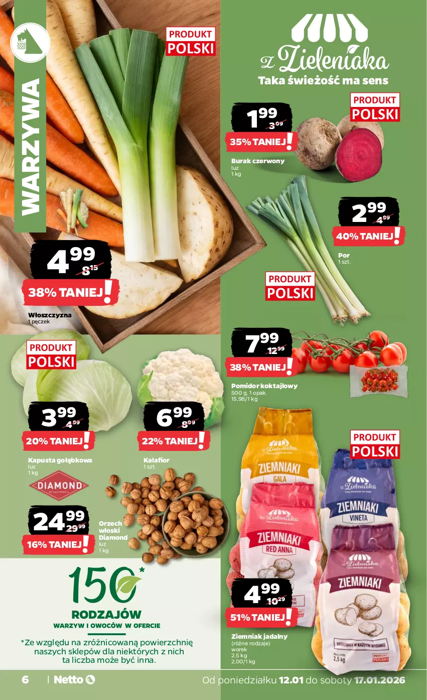 Gazetka promocyjna Netto - Od Poniedziałku - ważna 12.01 do 17.01.2026 - strona 6 - produkty: Kalafior, Por, Warzywa