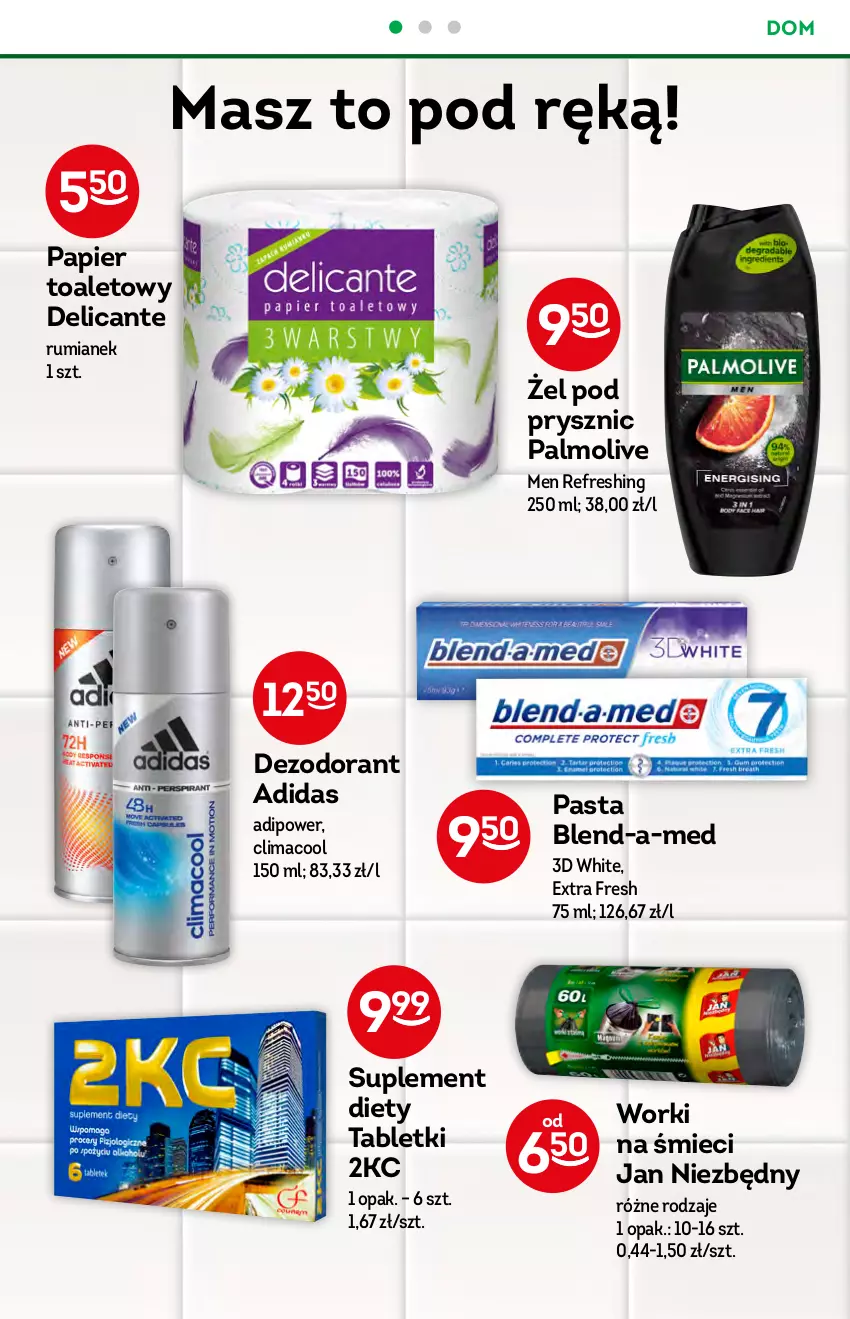 Gazetka promocyjna Żabka - ważna 14.07 do 20.07.2021 - strona 43 - produkty: Adidas, Blend-a-Med, Dezodorant, Jan Niezbędny, Palmolive, Papier, Papier toaletowy, Rum, Suplement diety, Tablet, Worki na śmiec, Worki na śmieci