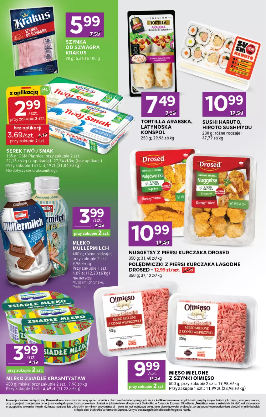 Gazetka promocyjna Stokrotka - Stokrotka Express - ważna 21.05 do 27.05.2026 - strona 4 - produkty: Kurczak, Mięso, Mięso mielone, Miska, Mleko, Mleko zsiadłe, Owoce, Sushi, Tortilla, Warzywa