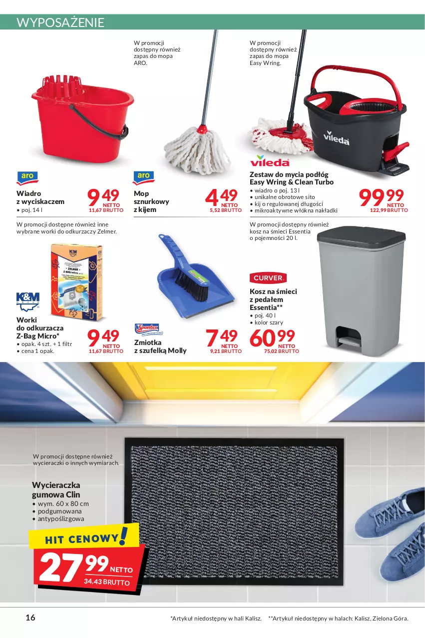 Gazetka promocyjna Makro - [Oferta promocyjna] Artykuły spożywcze i przemysłowe - ważna 24.01 do 07.02.2022 - strona 16 - produkty: Clin, Kije, Kosz, Mop, Odkurzacz, Sito, Wiadro, Wiadro z wyciskaczem, Wycieraczka, Zelmer