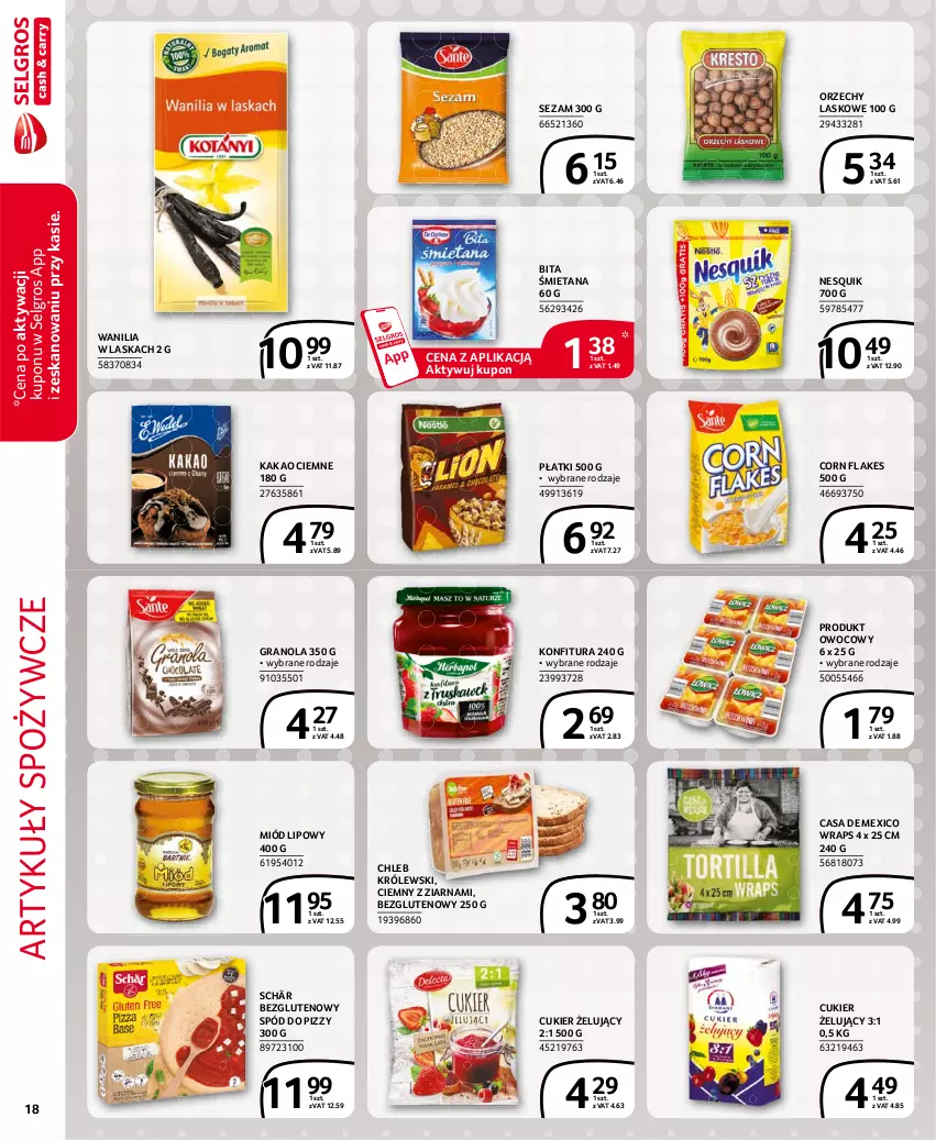 Gazetka promocyjna Selgros - Extra Oferta - ważna 01.06 do 30.06.2021 - strona 18 - produkty: Artykuły spożywcze, Chleb, Corn flakes, Cukier, Gra, Granola, Kakao, Konfitura, Królewski, LG, Miód, Nesquik, Sezam, Spód do pizzy