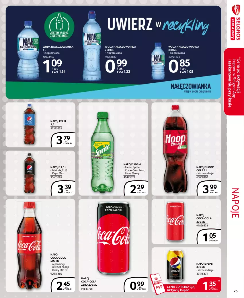 Gazetka promocyjna Selgros - Extra Oferta - ważna 01.06 do 30.06.2021 - strona 25 - produkty: 7up, Coca-Cola, Fa, Fanta, Hoop, LG, Mirinda, Nałęczowianka, Napój, Napoje, Pepsi, Pepsi max, Sprite, Woda