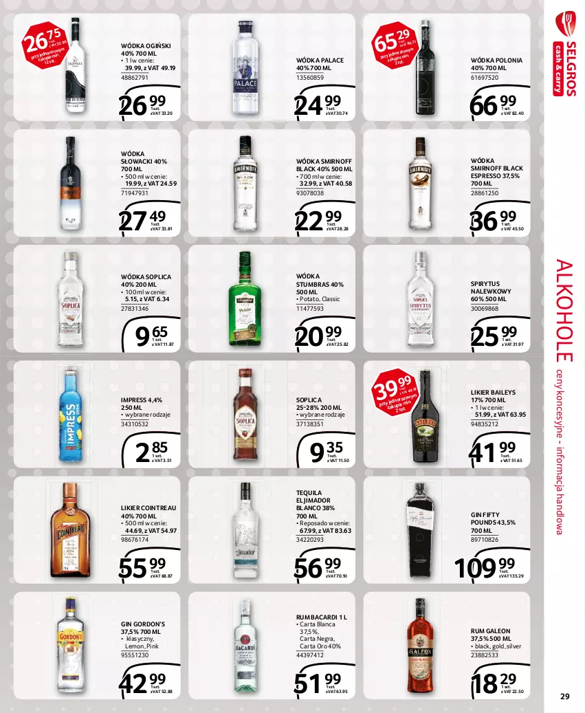 Gazetka promocyjna Selgros - Extra Oferta - ważna 01.06 do 30.06.2021 - strona 29 - produkty: Alkohole, Bacardi, Gin, Gra, Lack, Leon, Likier, Ogiński, Rum, Soplica, Tequila, Wódka