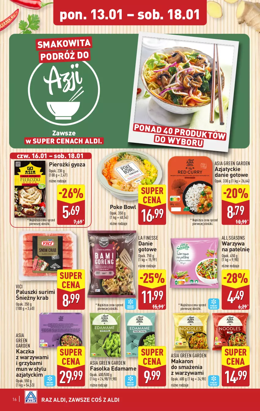 Gazetka promocyjna Aldi - Pełna oferta - ważna 13.01 do 18.01.2025 - strona 16 - produkty: All Seasons, Danie gotowe, Edam, Fa, Kaczka, Makaron, Smakowita, Surimi, Warzywa