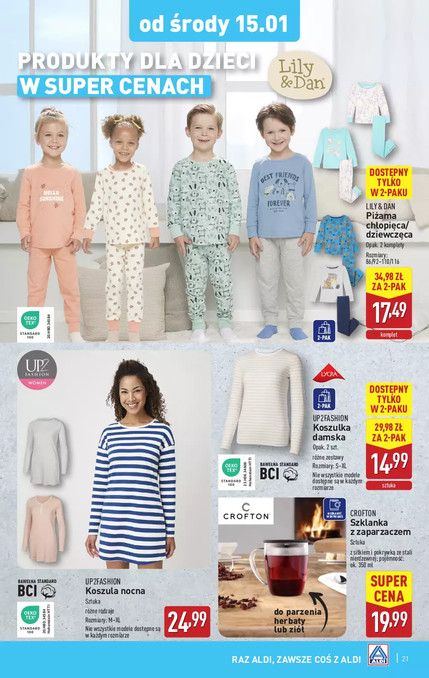 Gazetka promocyjna Aldi - Pełna oferta - ważna 13.01 do 18.01.2025 - strona 21 - produkty: Dzieci, Fa, Kosz, Koszula, Koszula nocna, Koszulka, Piżama, Szklanka, Zaparzacz