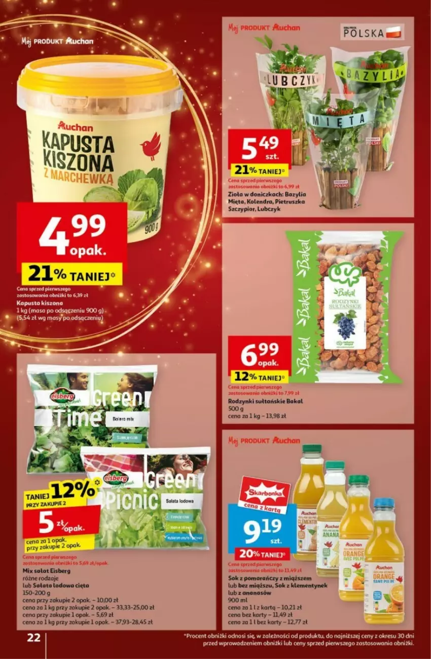 Gazetka promocyjna Auchan - ważna 19.12 do 24.12.2024 - strona 17 - produkty: Ananas, Bazyl, Bazylia, Kolendra, Mięta, Pietruszka, Rodzynki, Sałat, Sałata lodowa, Sok