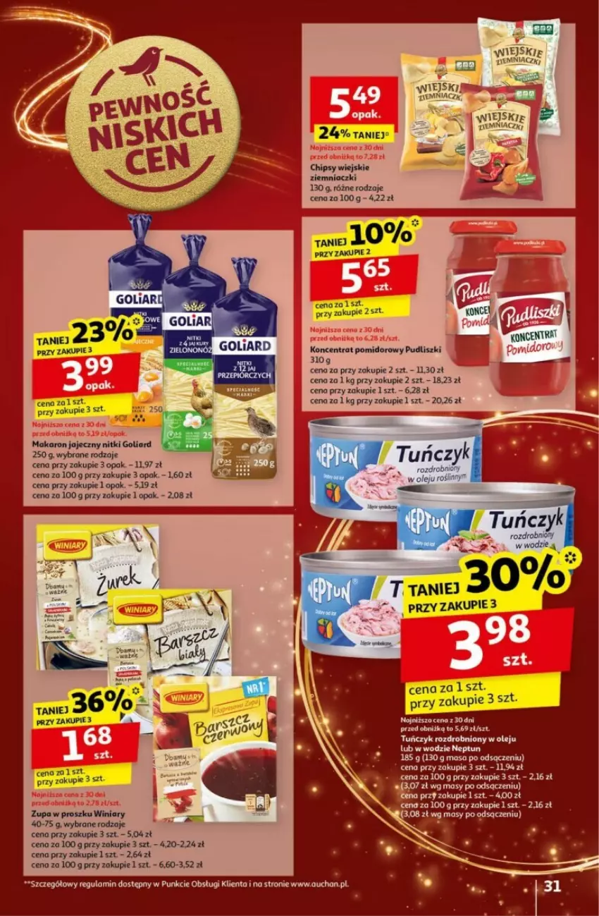 Gazetka promocyjna Auchan - ważna 19.12 do 24.12.2024 - strona 27 - produkty: Fa, Goliard, Koncentrat pomidorowy, Makaron, Olej, Pudliszki, Tuńczyk, Winiary, Zupa