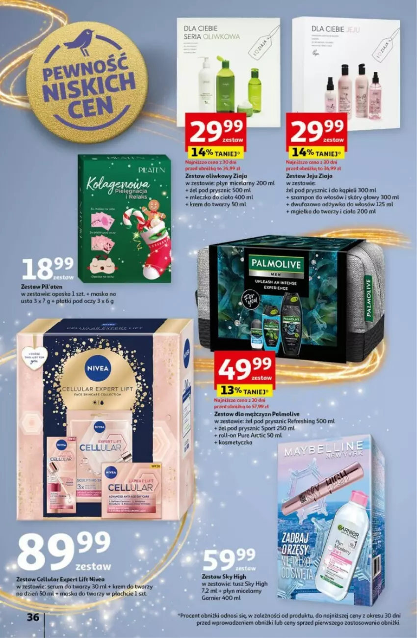 Gazetka promocyjna Auchan - ważna 19.12 do 24.12.2024 - strona 32 - produkty: Fa, Garnier, Kosmetyczka, Krem do twarzy, Maska, Maska do twarzy, Mgiełka do twarzy, Mleczko, Mleczko do ciała, Nivea, Odżywka, Palmolive, Płyn micelarny, Por, Pur, Rum, Ser, Serum, Serum do twarzy, Sport, Szampon, Tusz, Ziaja