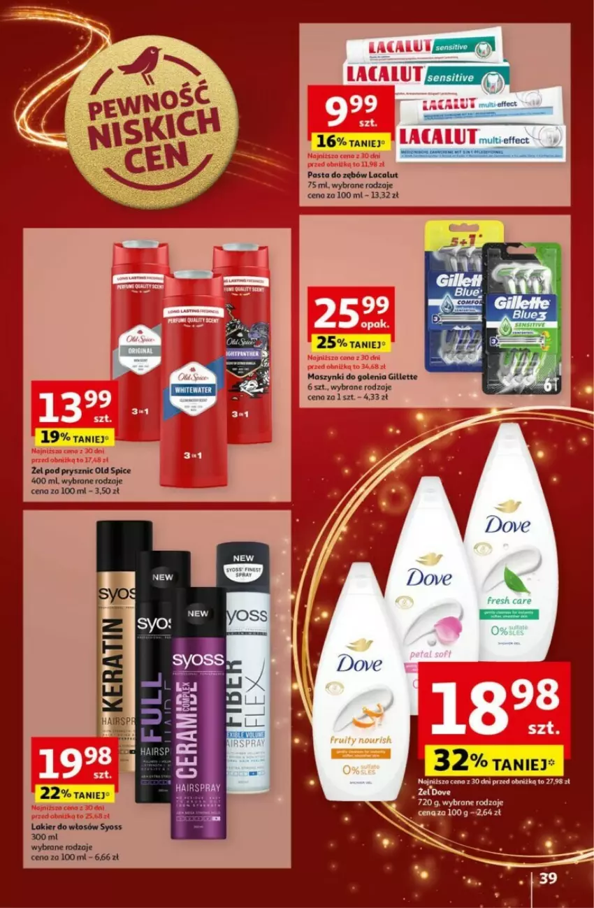 Gazetka promocyjna Auchan - ważna 19.12 do 24.12.2024 - strona 36 - produkty: Dove, Gillette, Lakier, Lakier do włosów, Pasta do zębów, Syoss