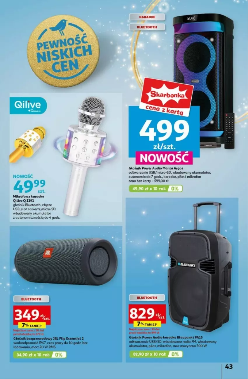 Gazetka promocyjna Auchan - ważna 19.12 do 24.12.2024 - strona 47 - produkty: Akumulator, Głośnik, Głośnik bluetooth, JBL, Manta, Mikrofon, Por, Power audio